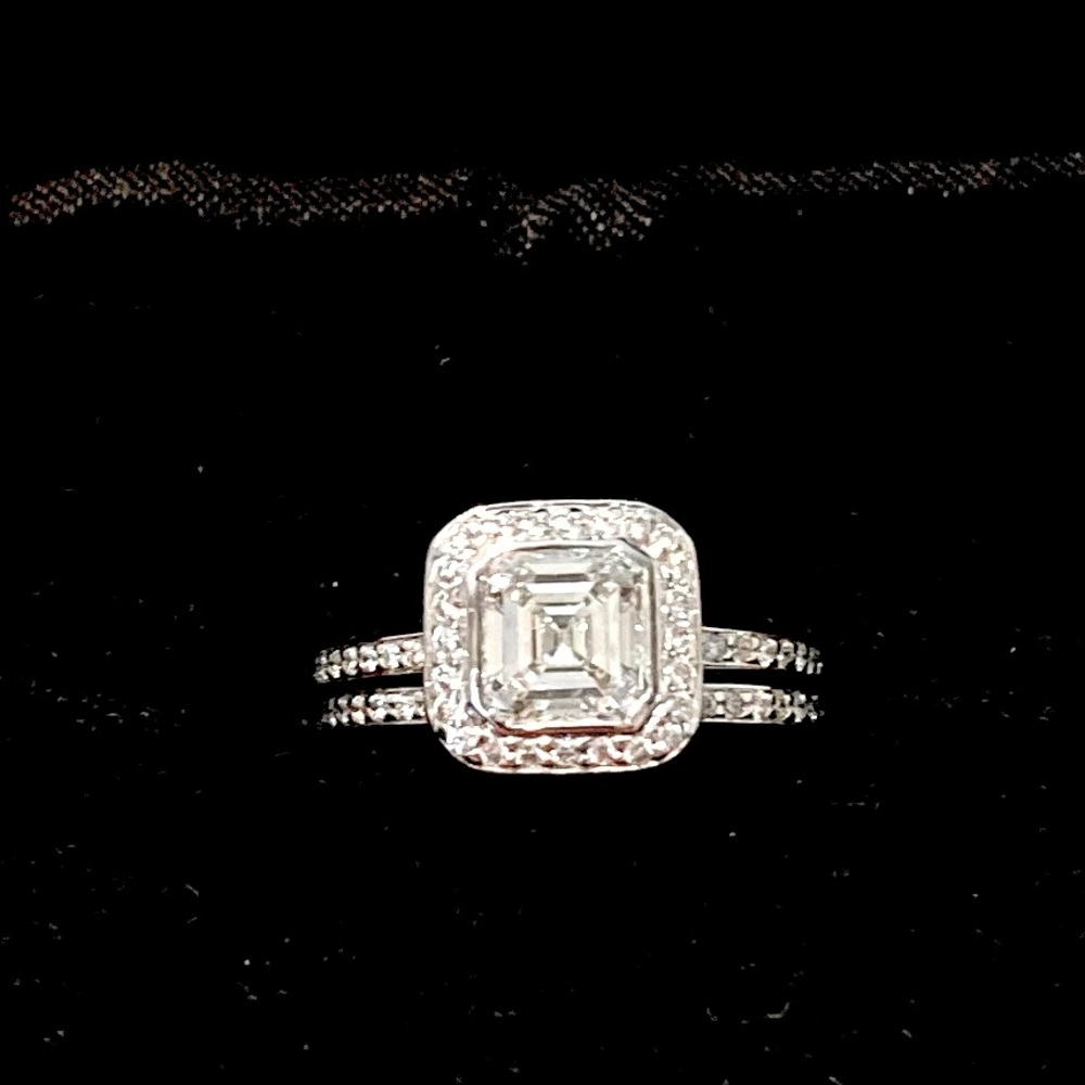 Ritani 14k white gold diamond engagement ring and band